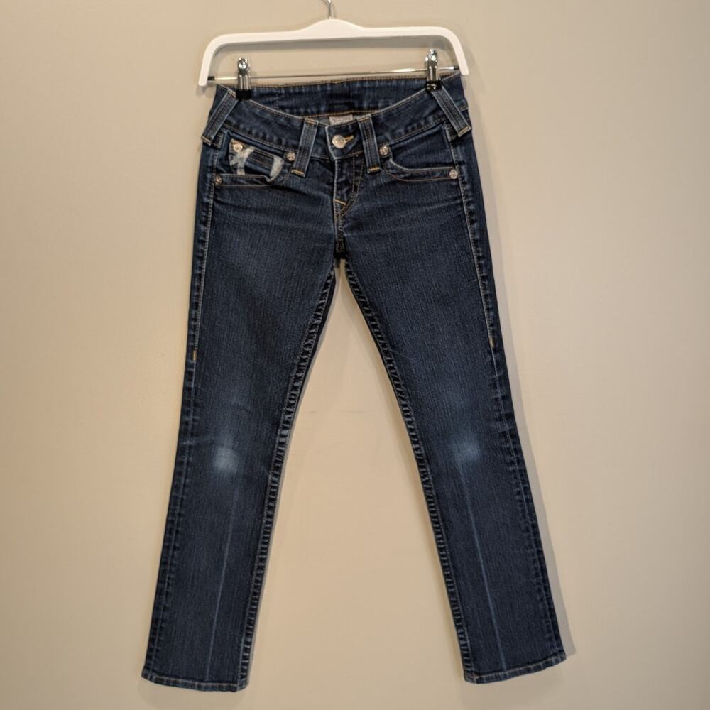 True Religion Ankle Jeans Dark Wash LowRise Straight Leg Flap Pockets - Size 26